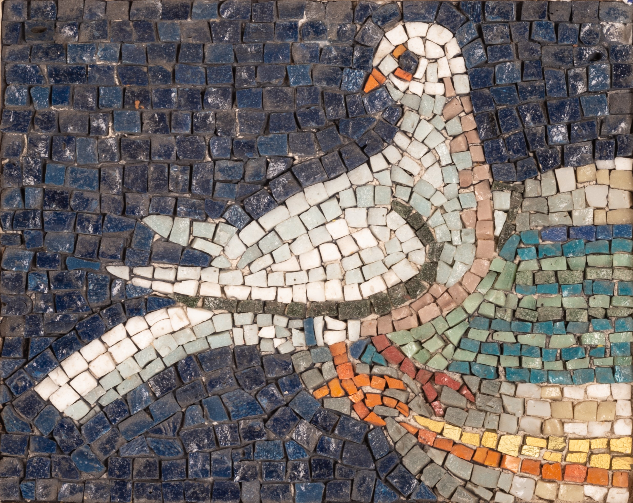 Coppia di Mosaici Raffiguranti Colombe