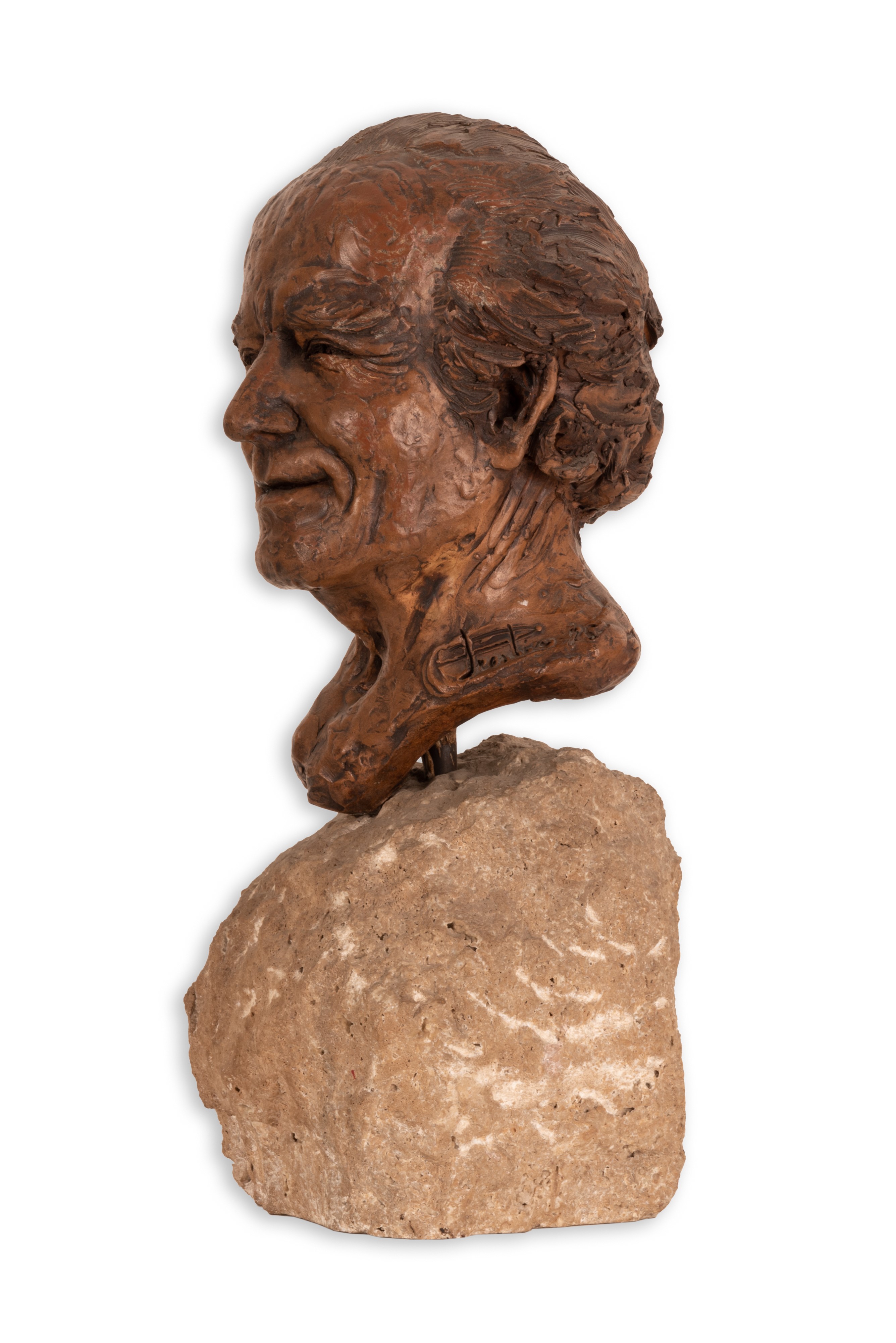 Scultura in Terracotta Base in Pietra "volto Mascile"