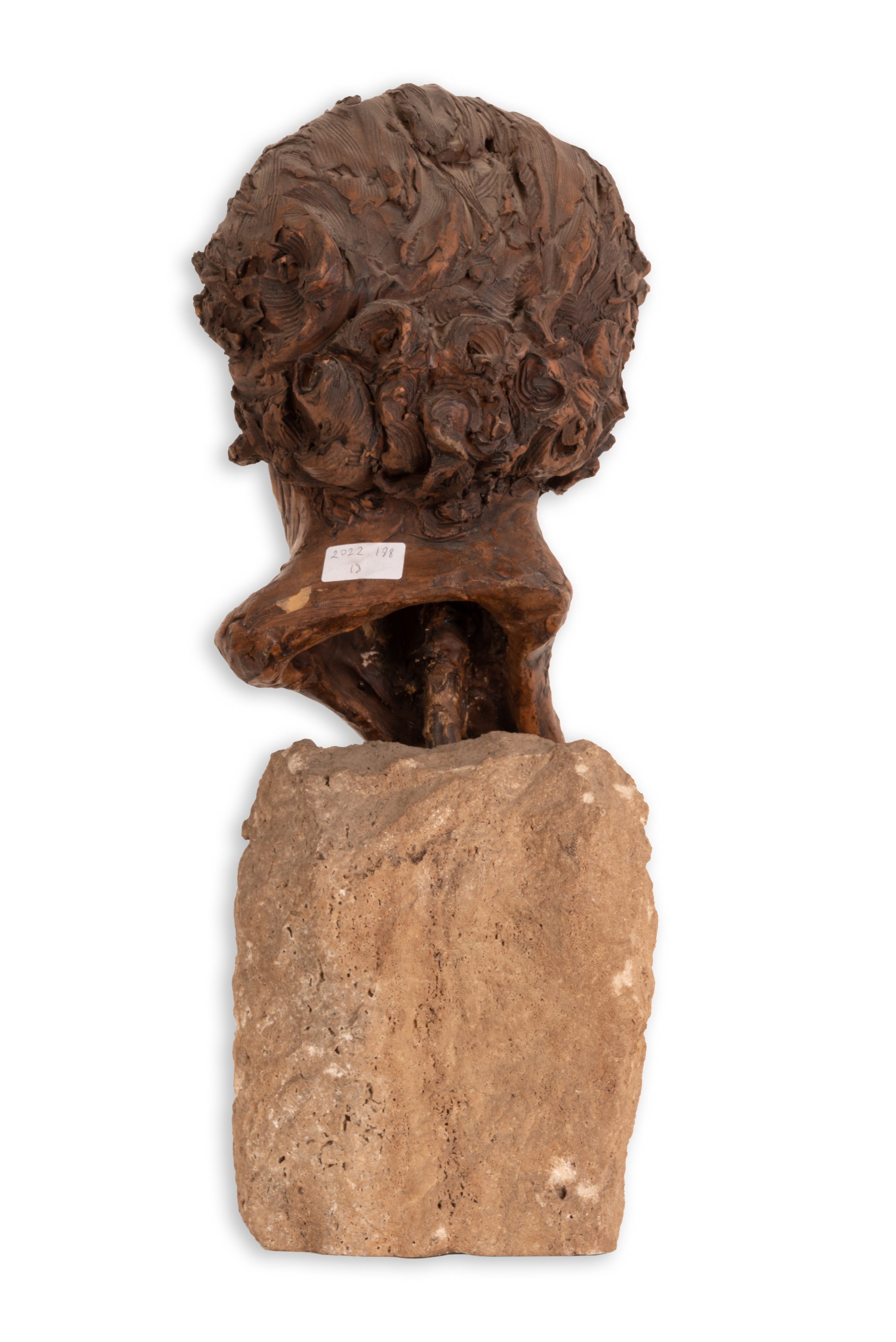Scultura in Terracotta Base in Pietra "volto Mascile"