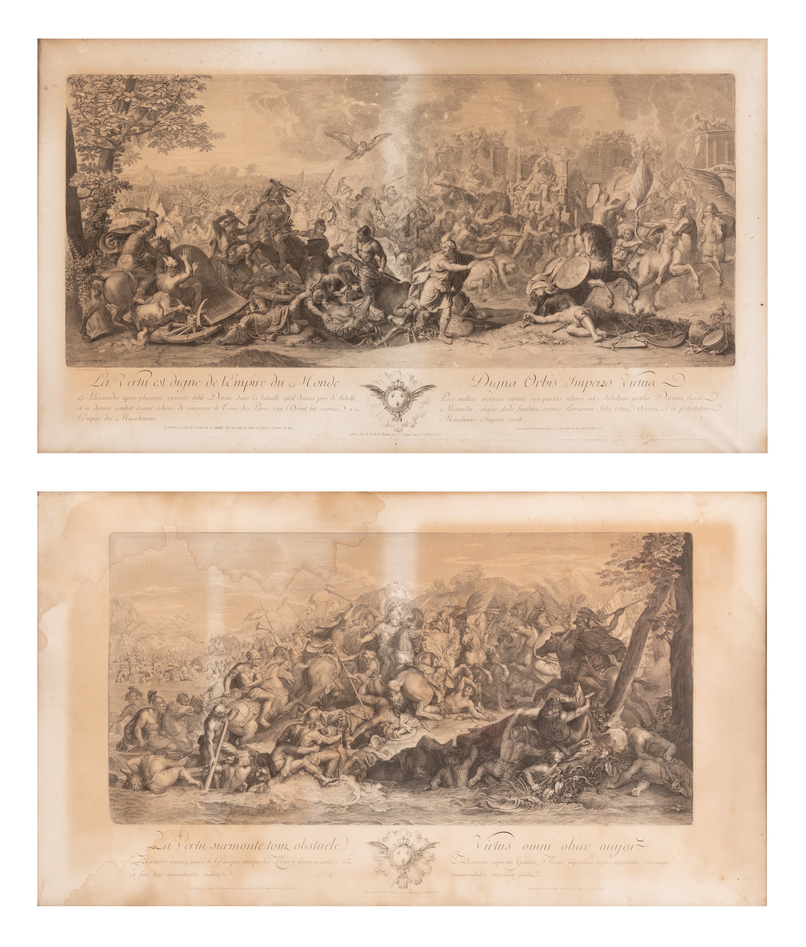 Coppia di Incisioni di Scuola Francese su Disegno di Charles le Brun