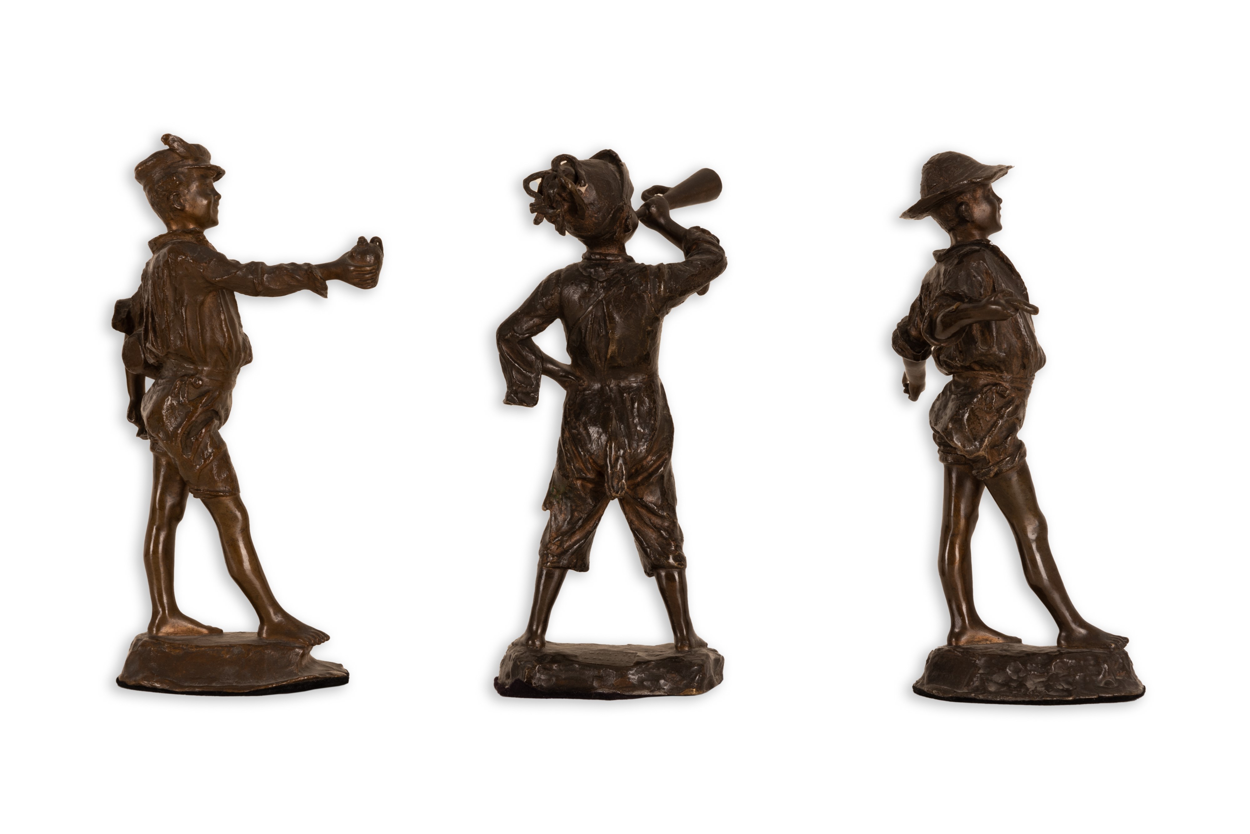 Francesco Conventi - Tre Sculture in Bronzo Brunito Raffiguranti Scugnizzi nelle Vesti di Acquaio...
