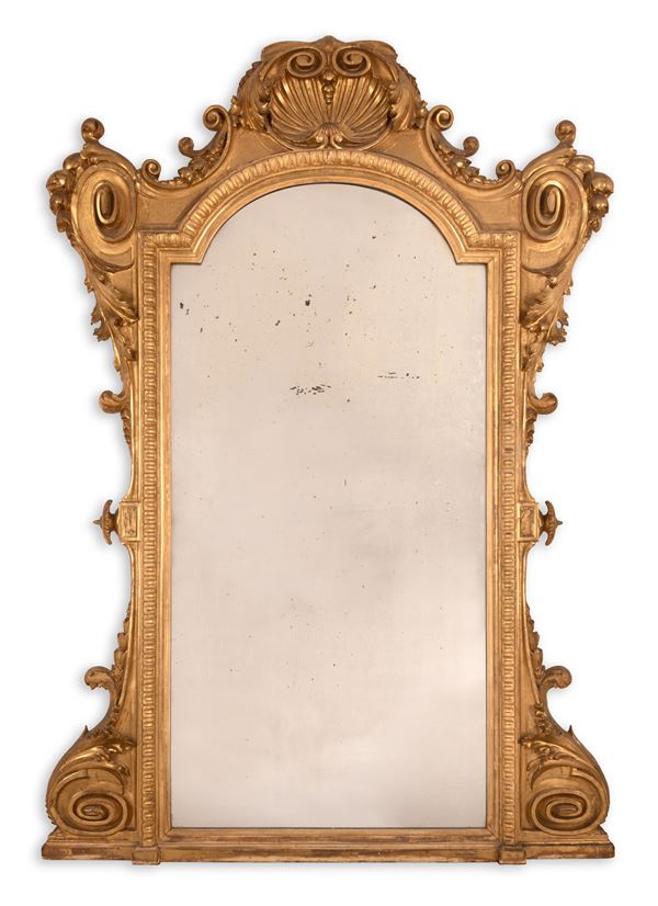 Specchiera in legno dorato con vetro al mercurio, Roma, XVIII secolo