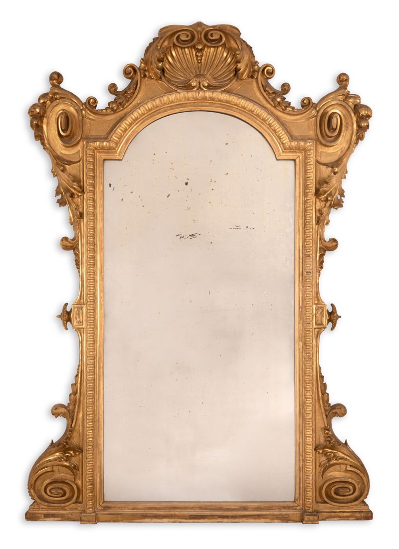 Specchiera in legno dorato con vetro al mercurio, Roma, XVIII secolo
