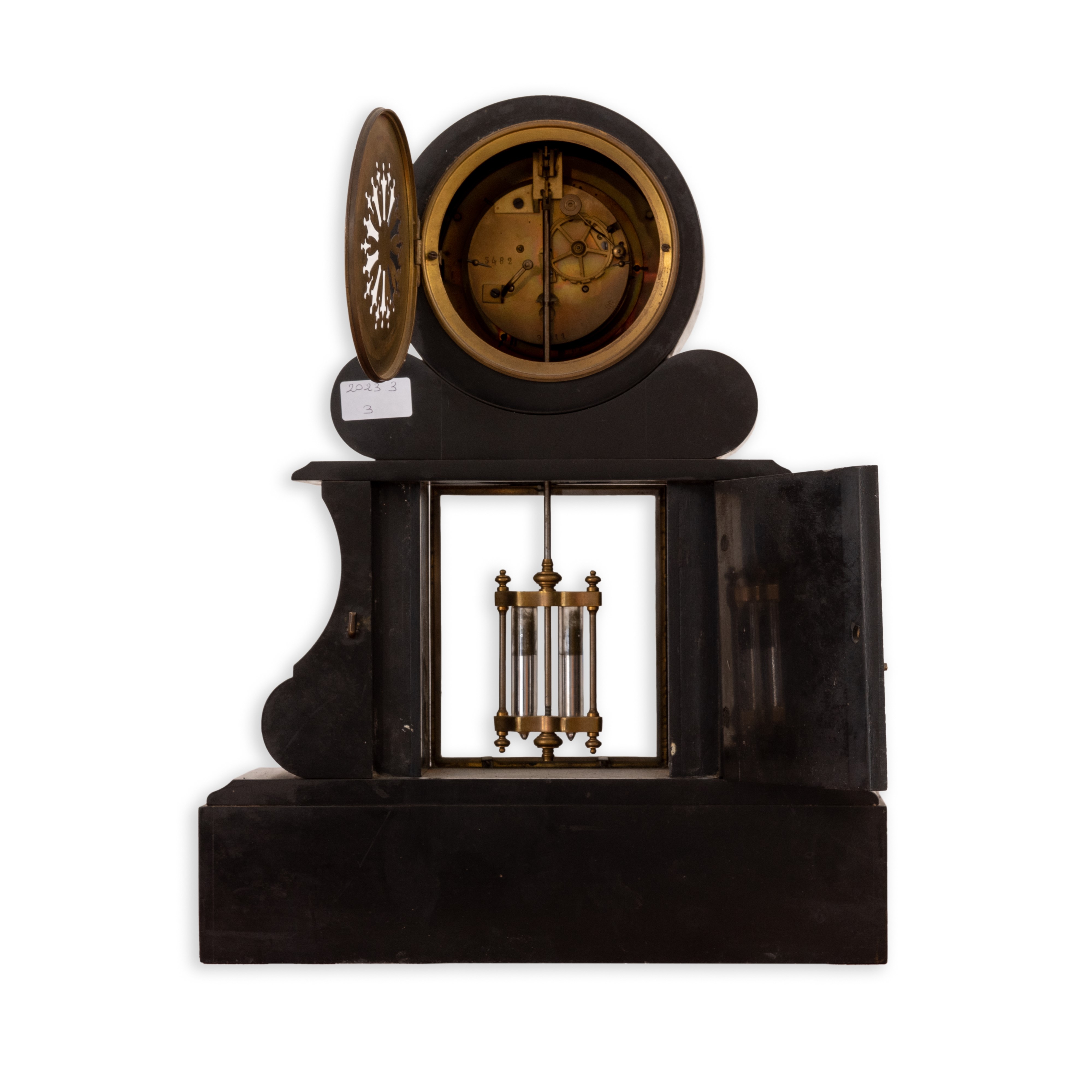 Orologio da Camino Napoleone III in Marmo Nero di Belgio e Rosso di Francia Vincentii & Cie Medai...