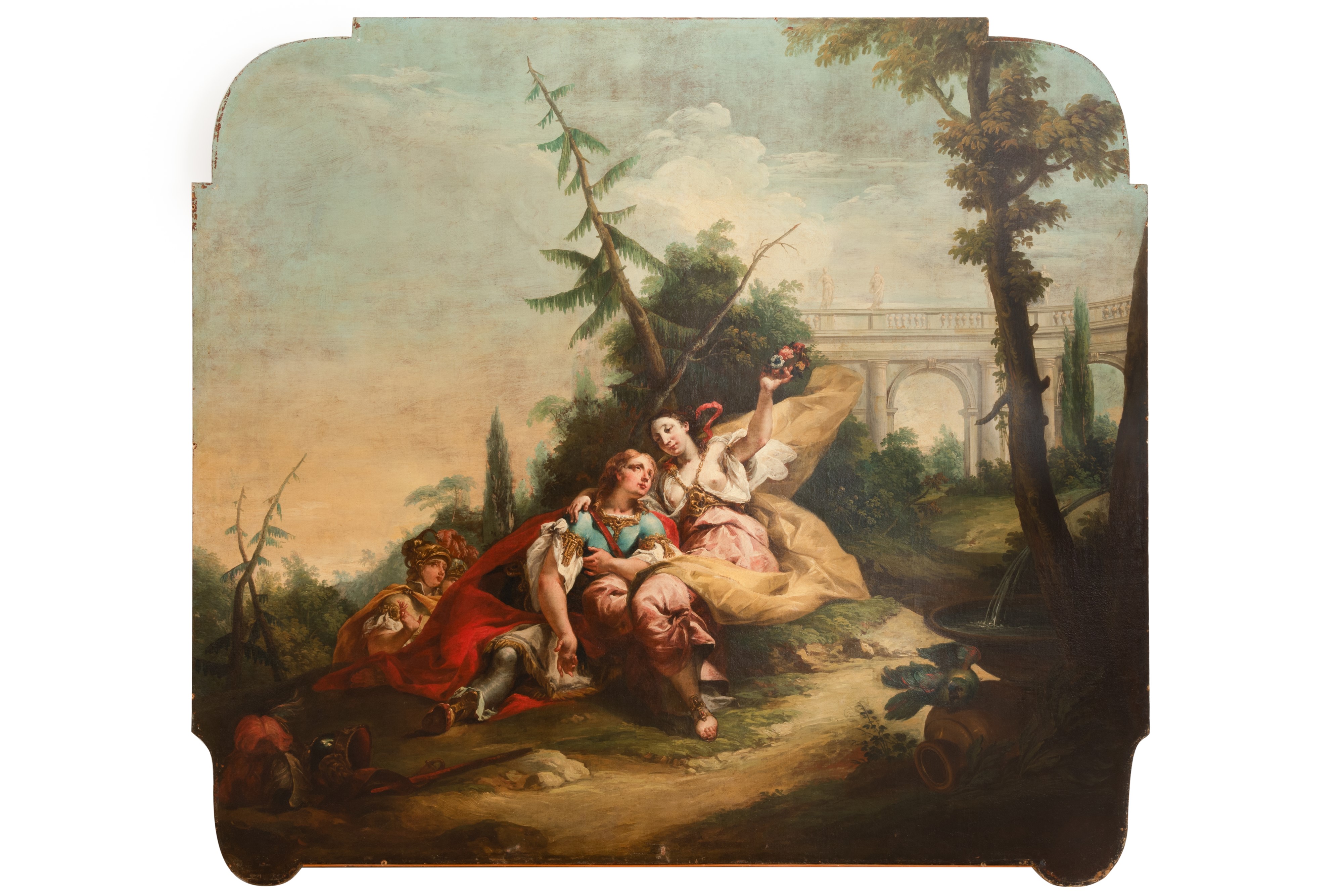 Coppia di dipinti raffiguranti scene dall'Eneide: l'amore tra Didone e Enea e la partenza di Enea...