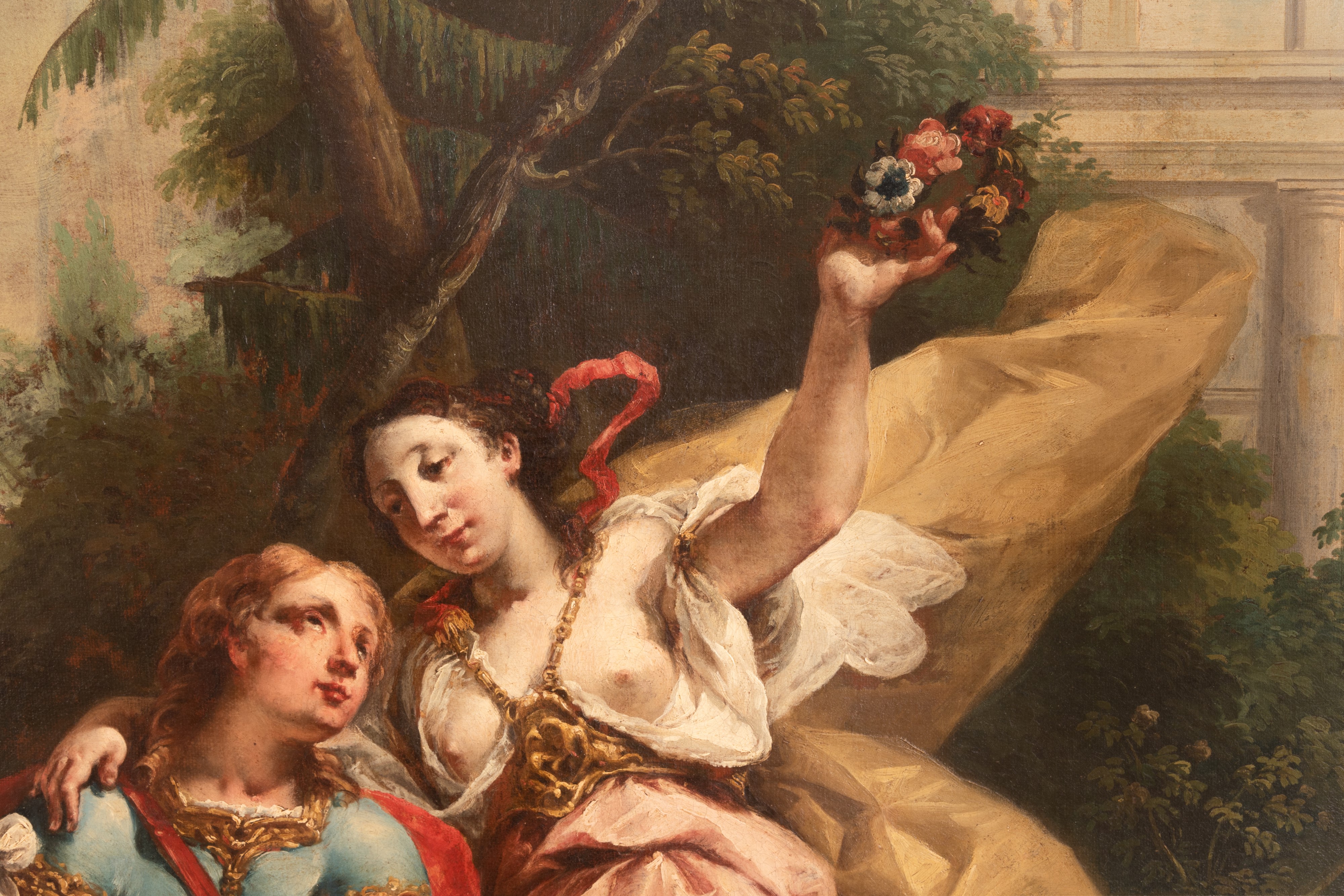 Coppia di dipinti raffiguranti scene dall'Eneide: l'amore tra Didone e Enea e la partenza di Enea...