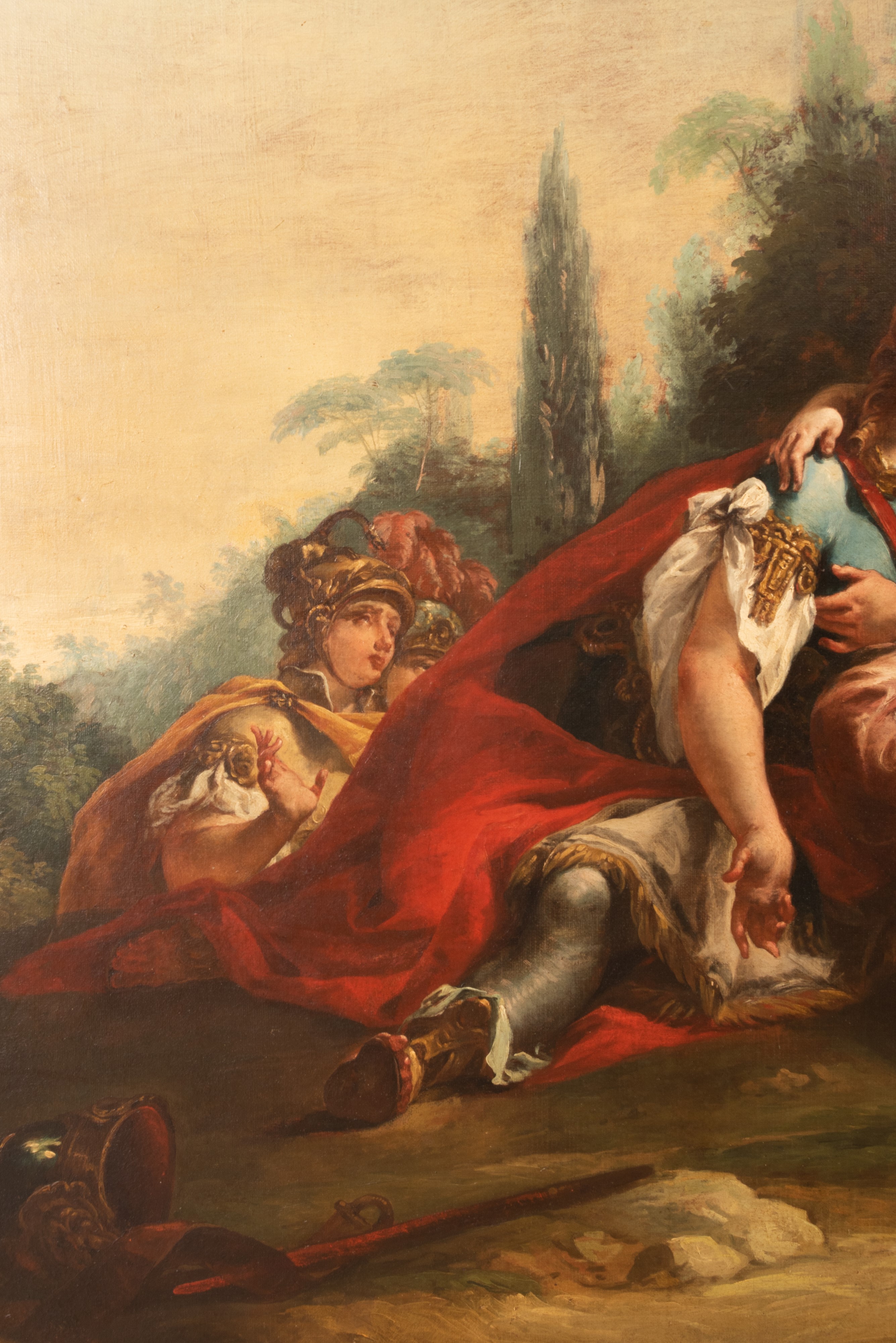 Coppia di dipinti raffiguranti scene dall'Eneide: l'amore tra Didone e Enea e la partenza di Enea...