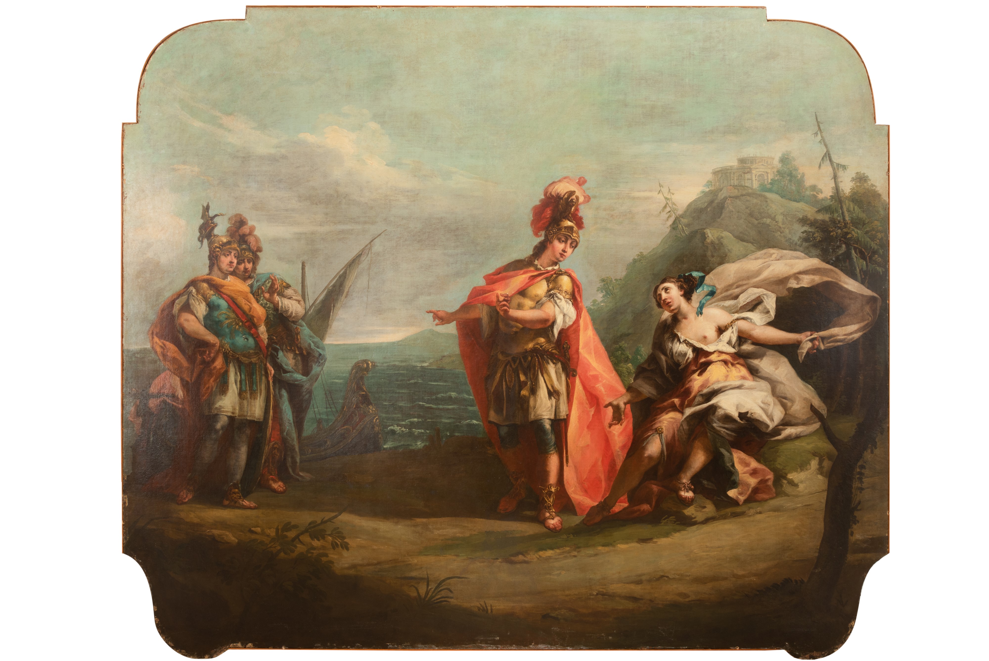 Coppia di dipinti raffiguranti scene dall'Eneide: l'amore tra Didone e Enea e la partenza di Enea...
