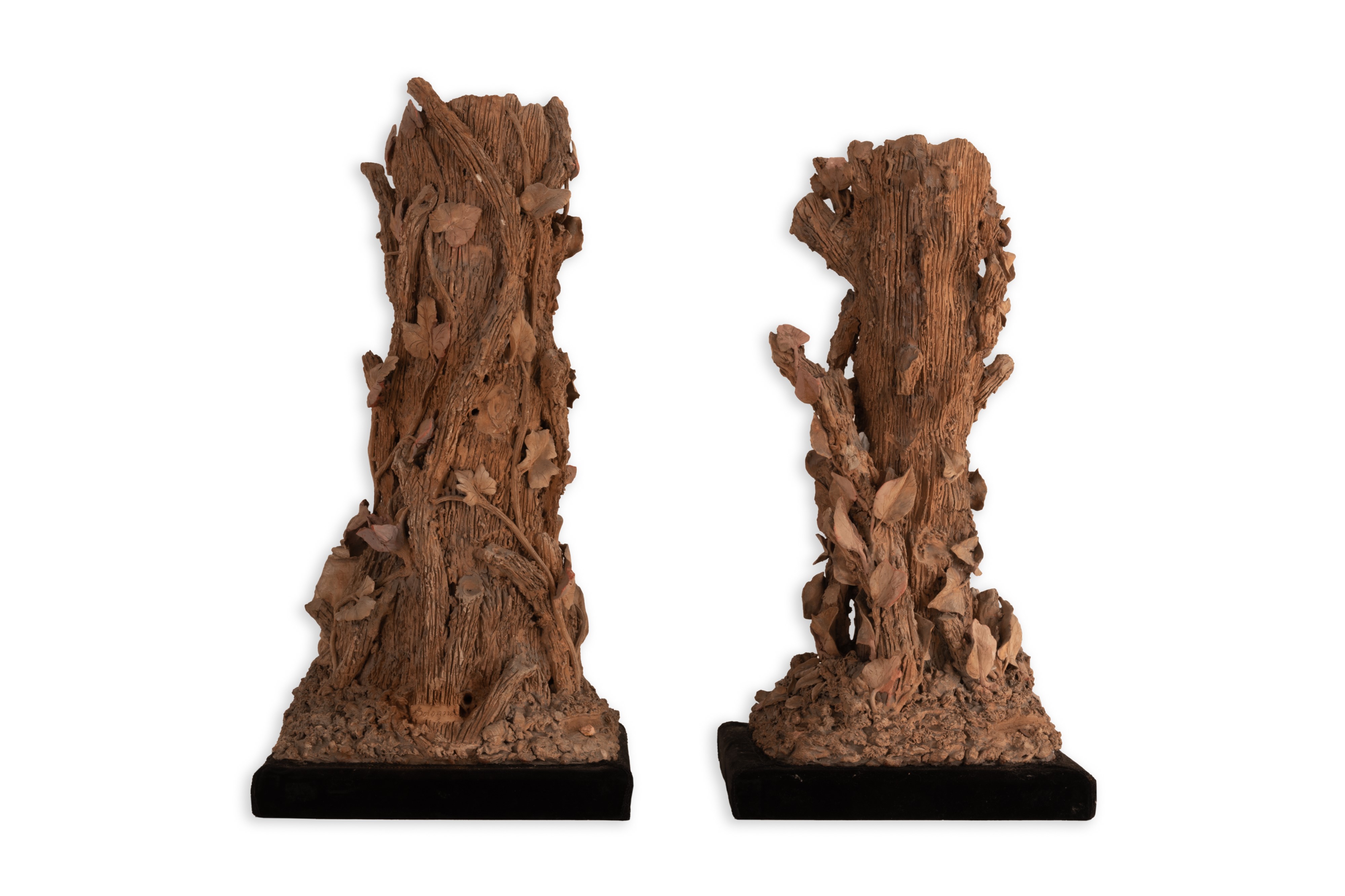 Coppia di Sculture in Terracotta Intitolate "prima Età" e "ultima Età"