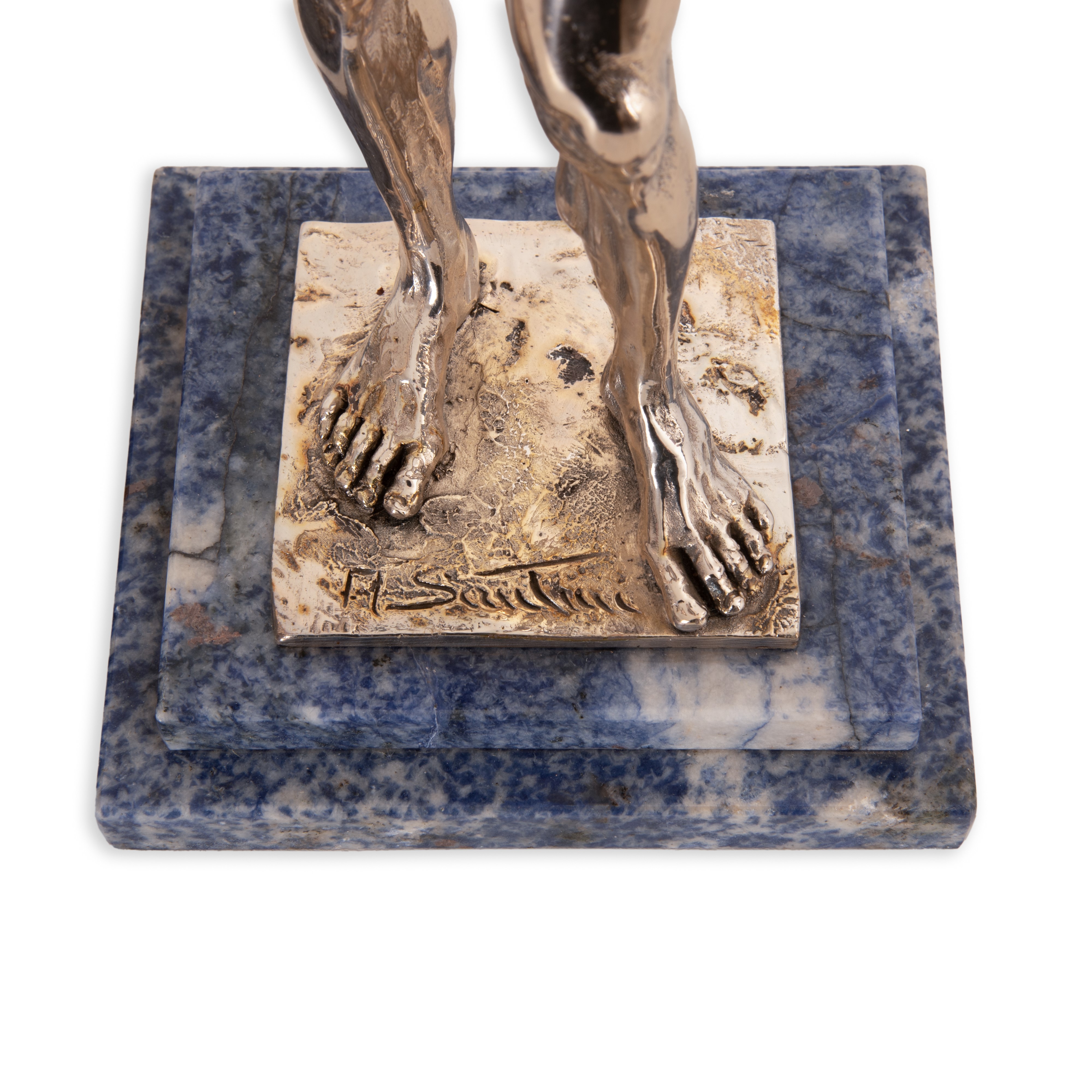 Amilcare Santini - Coppia di Sculture Laminate in Argento Raffiguranti Bronzi di Riace su Basi di...