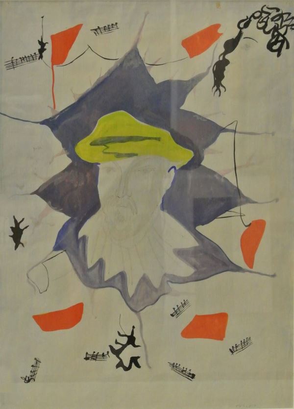 Giulio Turcato : Ritratto di musicista  (1959/61)  - Tecnica mista su carta - Auction Modern and Contemporary Art - Gliubich Casa d'Aste