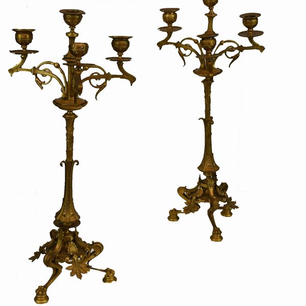 Coppia di candelabri in bronzo a 4 luci  - Auction Asta 19: Oggetti d'arte, argenti e dipinti antichi - Gliubich Casa d'Aste
