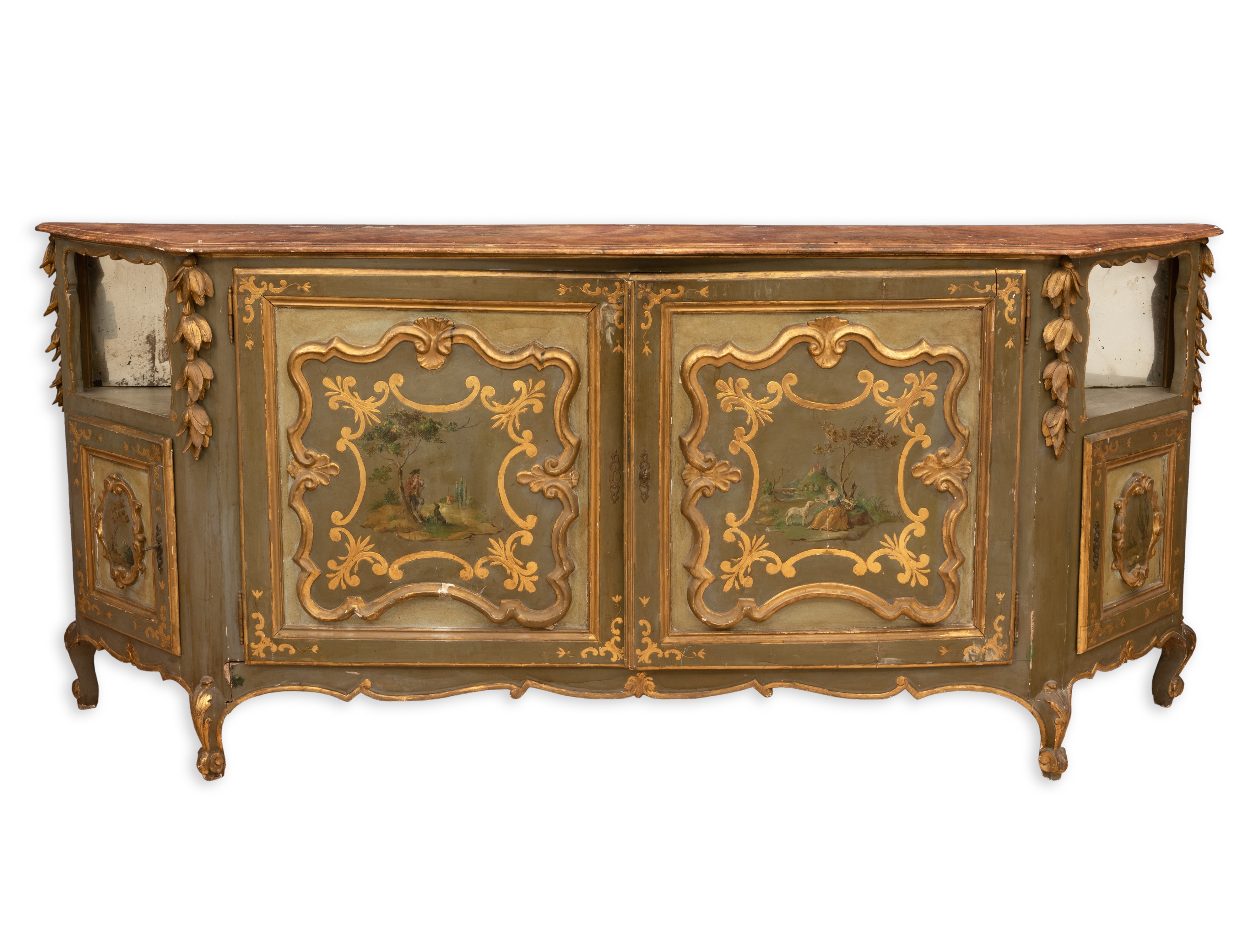 Grande credenza laccata e dorata a due ante, Veneto, XVIII secolo