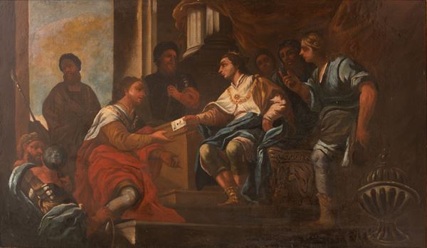 Pittore toscano degli inizi del XVIII secolo - Re David consegna una lettera ad Uria