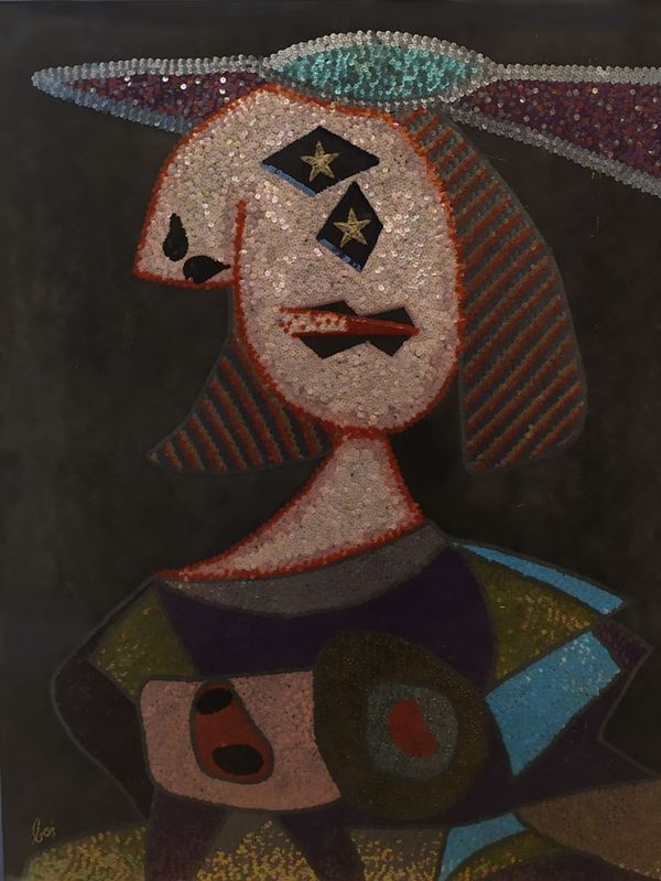 Enrico Baj : Femme  (1972)  - Multiplo ricamato in paillettes su damasco N. VI/ X per un totale di 80 esemplari - Auction Modern and Contemporary Art - Gliubich Casa d'Aste