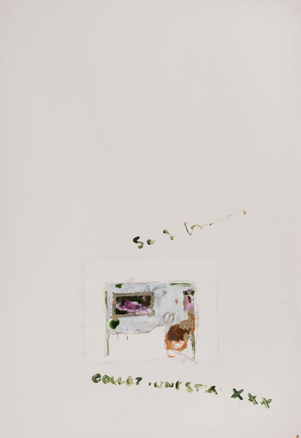 Mario Schifano : Collezionista  (1978)  - Smalto, grafite e collage su carta - Asta Arte Moderna e Contemporanea - Gliubich Casa d'Aste