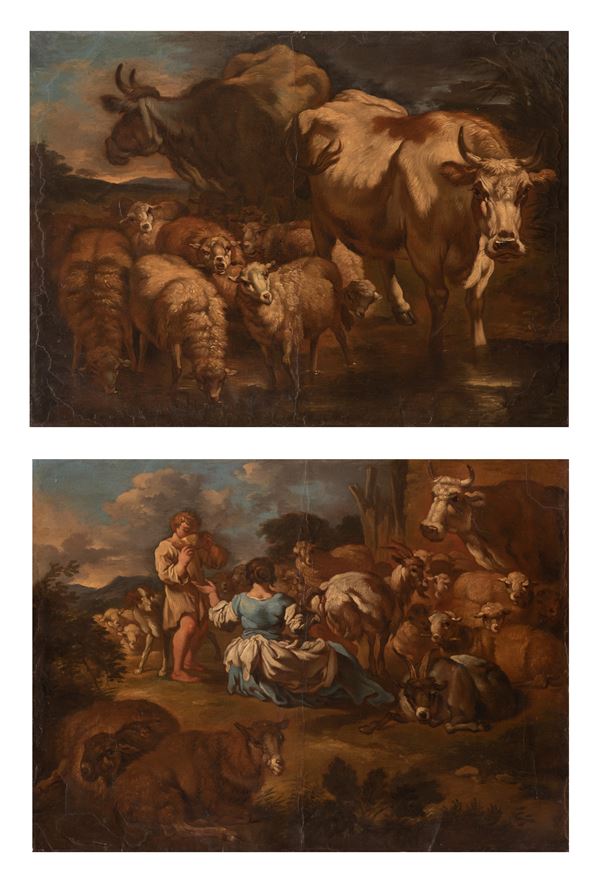 Philipp Peter Ross - Coppia di bozzetti raffiguranti scene bucoliche