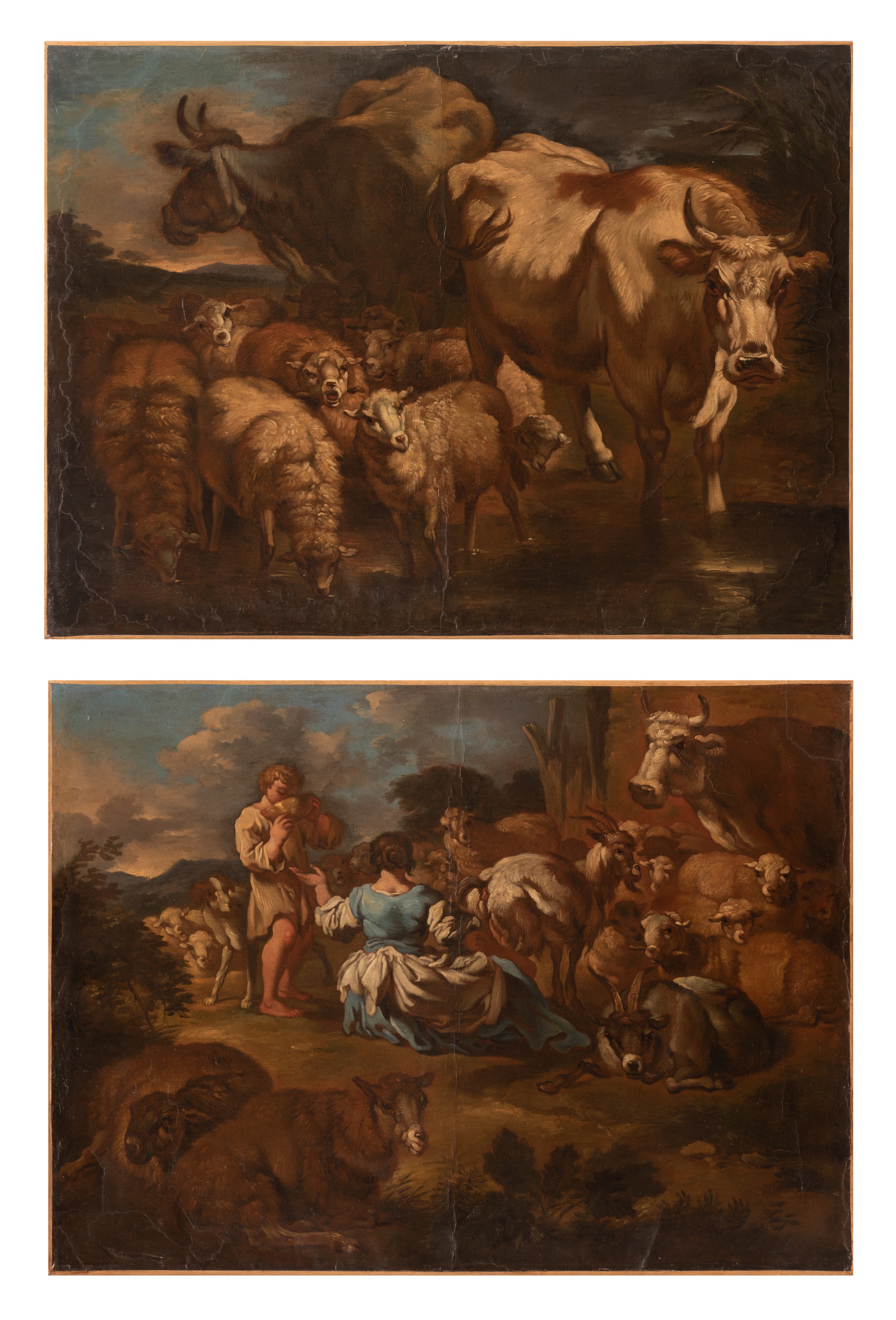 Coppia di bozzetti raffiguranti scene bucoliche