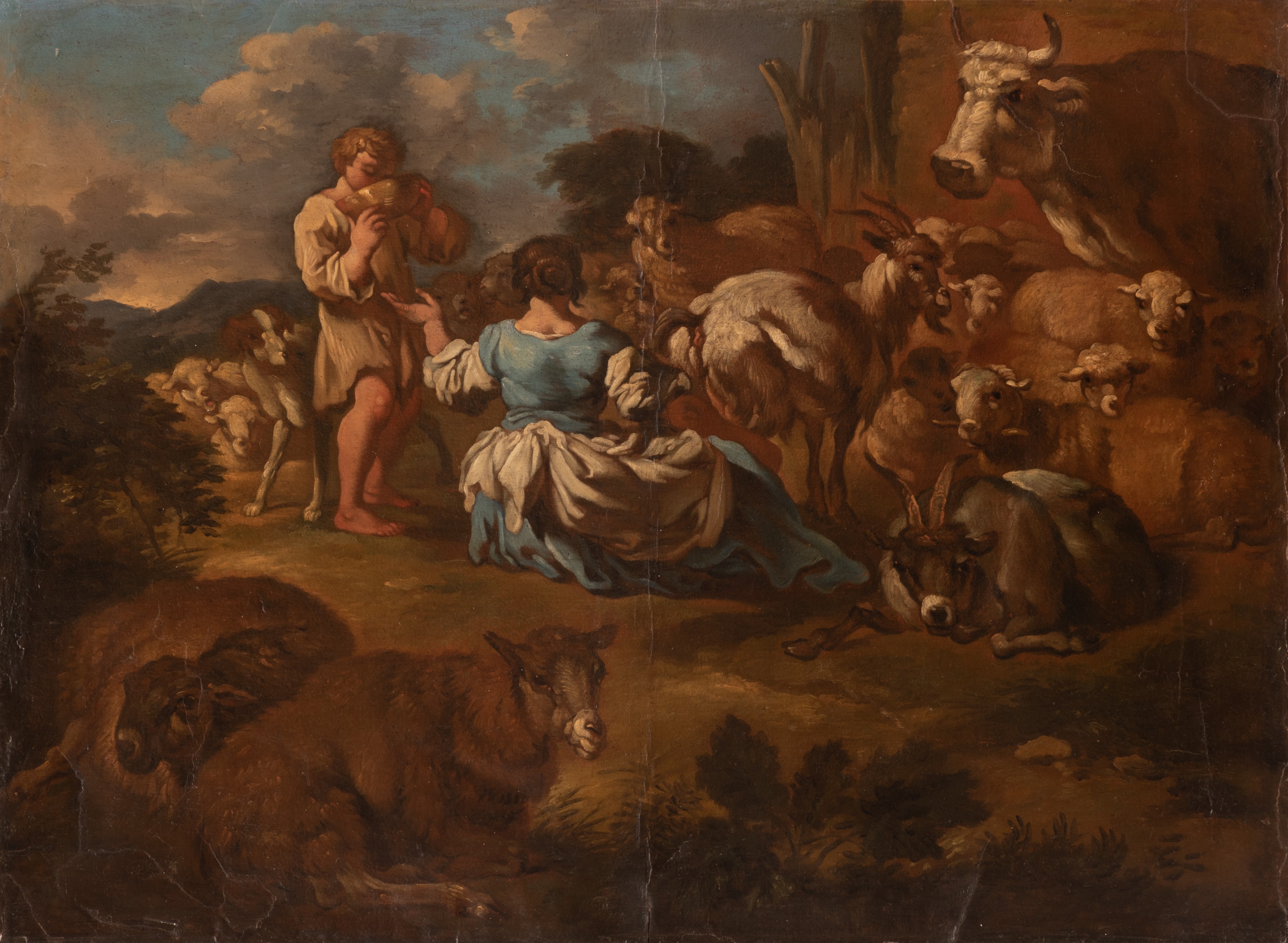 Coppia di bozzetti raffiguranti scene bucoliche