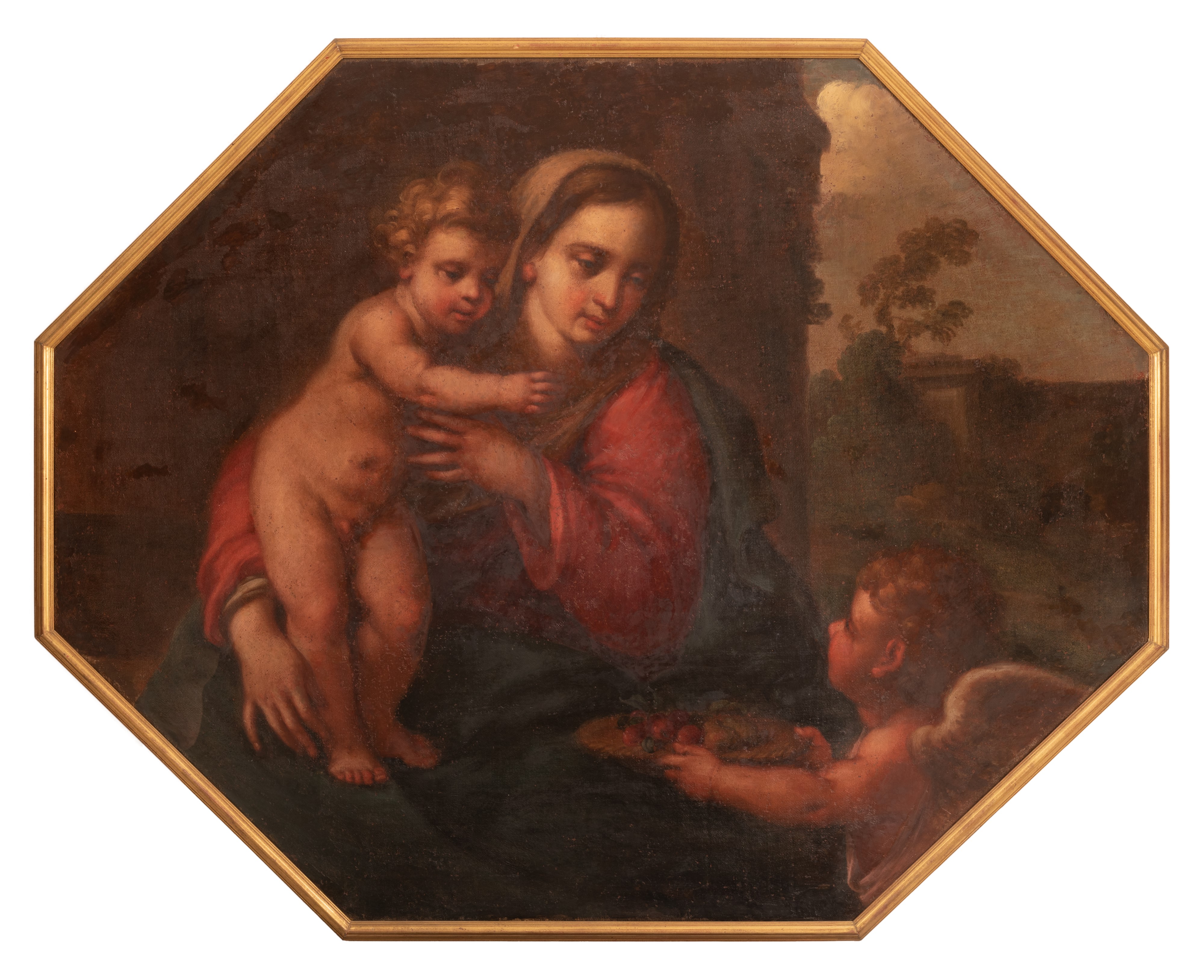Madonna con Bambino e un angelo che offre cesta di frutta