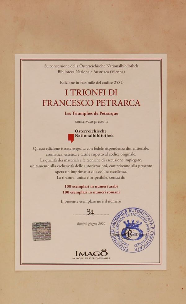 I Trionfi di Francesco Petrarca Vol. II - Auction Asta a Tempo