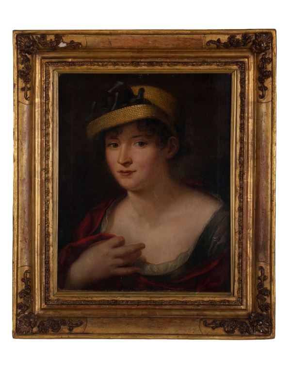 Pittore francese del XIX secolo - Donna con cappello