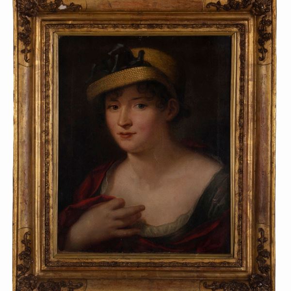 Pittore francese del XIX secolo - Donna con cappello