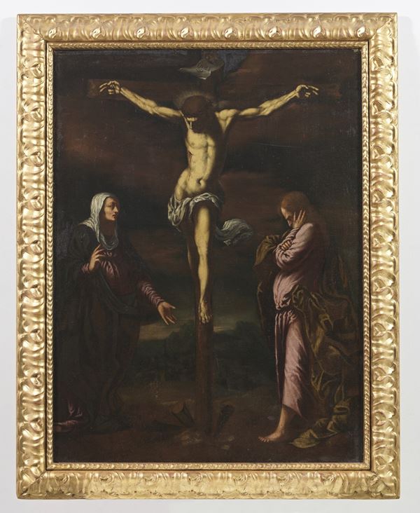 Pittore veneto del XVII secolo - Cristo crocifisso con Madonna e San Giovanni Evangelista