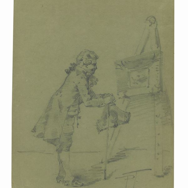 Pietro Todeschini : Atelier del pittore  - Grafite su cartoncino - Asta Old Masters: Dipinti e Arredi Antichi dal XVI al XIX secolo (Seconda tornata) - II - Gliubich Casa d'Aste