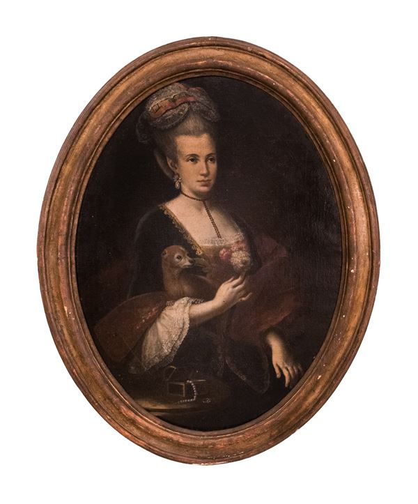 Pittore lombardo del XVIII secolo - Ritratto di nobildonna con ermellino