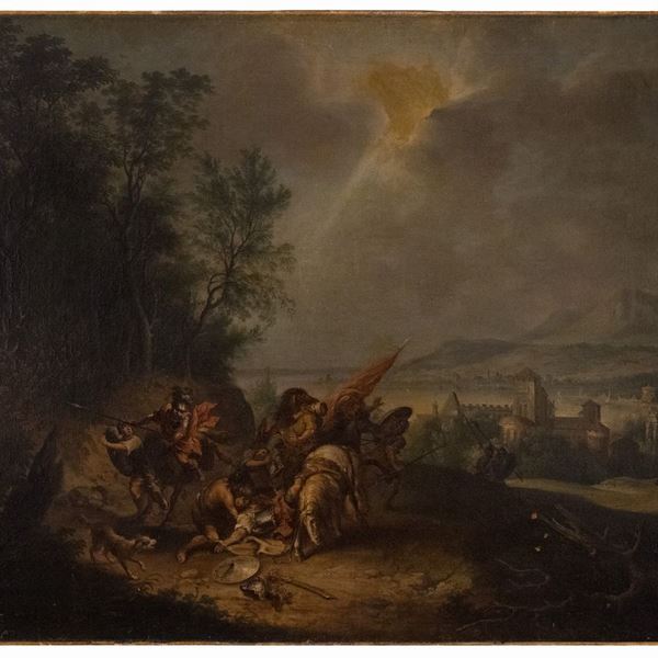 Pittore veneto del XVII secolo - Paesaggio con guerrieri