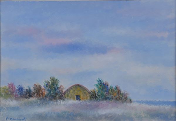 Giovanni Omiccioli : Casa a Fregene  (1972)  - Olio su cartone telato - Asta Arte Moderna e Contemporanea - Gliubich Casa d'Aste