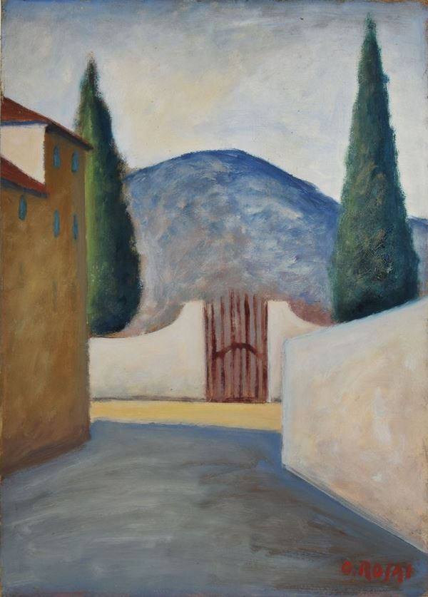 Ottone Rosai : Il Cancello  - Olio su cartone - Auction Modern and Contemporary Art - Gliubich Casa d'Aste