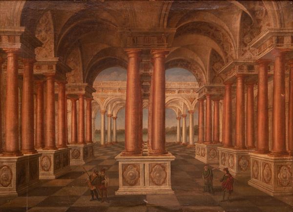 Scuola Emiliana XVIII secolo - Architettura con figure