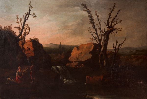Alessio  De Marchis - Paesaggio con ruscello e figure