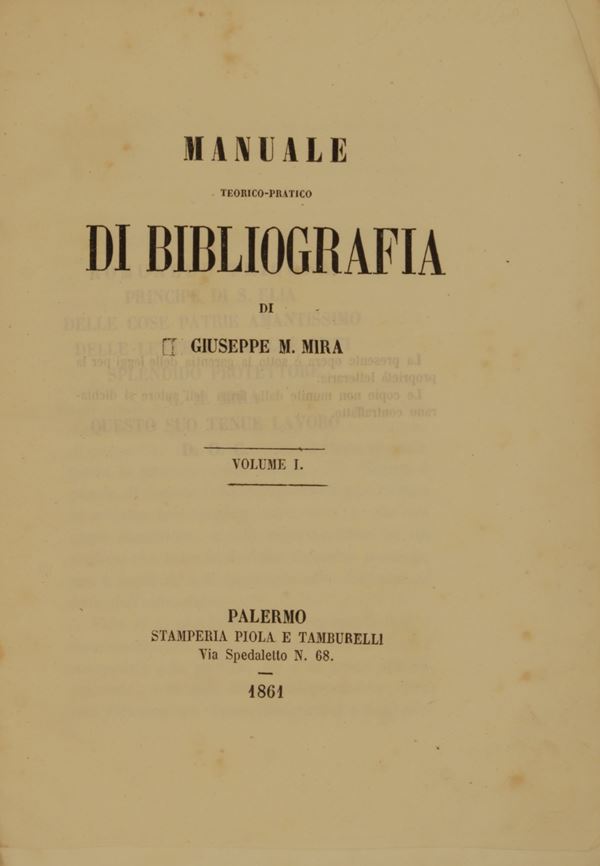 Mira, Giuseppe Maria. Manuale teorico-pratico di bibliografia.