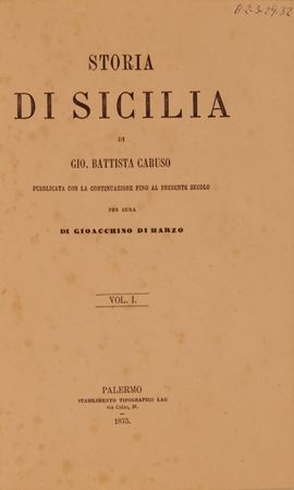 Caruso Giovanni Battista. Storia di Sicilia di Gio. Battista