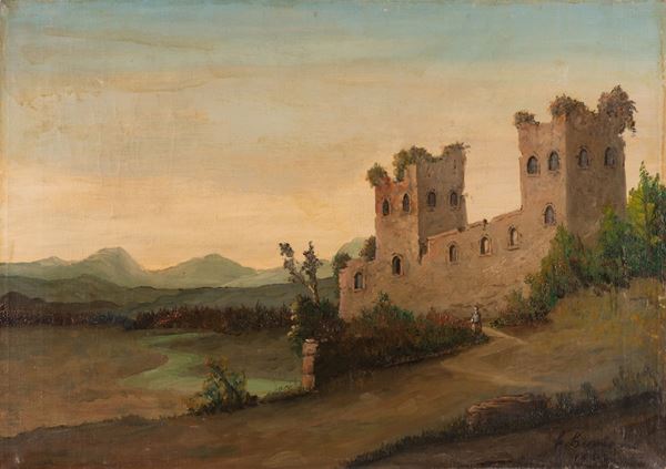 Scuola Dell'Italia del nord del XIX secolo - Paesaggio con fortezza