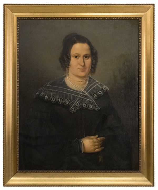 Pittore anonimo della fine del XIX secolo - Ritratto di donna con rosario