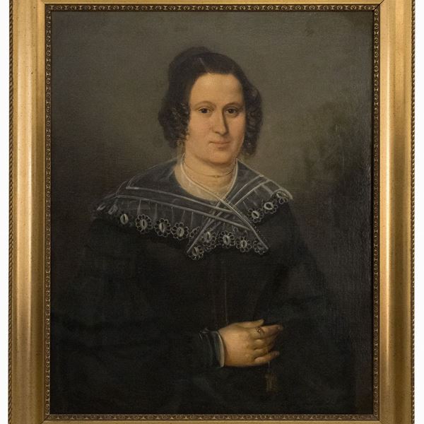 Pittore anonimo della fine del XIX secolo - Ritratto di donna con rosario