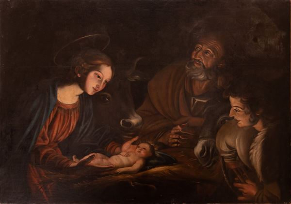 Scuola dell'Italia del nord del XVII secolo : Adoration of the Shepherds  (XVII century)  - oil on canvas - Auction Auction: Paintings, Collectables and Antique Furniture - Gliubich Casa d'Aste