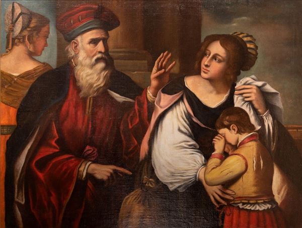 Scuola Emiliana XVII secolo - Abramo ripudia Agar e Ismaele