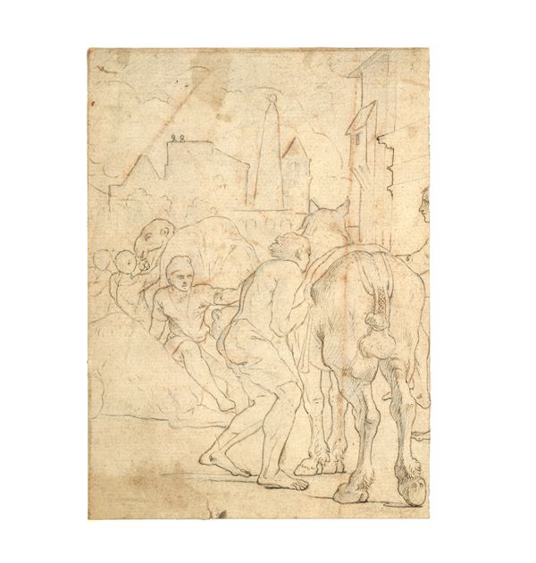 Luca Penni : Bozzetto con cavallo di tergo  - Auction Old Masters: Dipinti e Arredi Antichi dal XVI al XIX secolo (Sessione II) - II - Gliubich Casa d'Aste