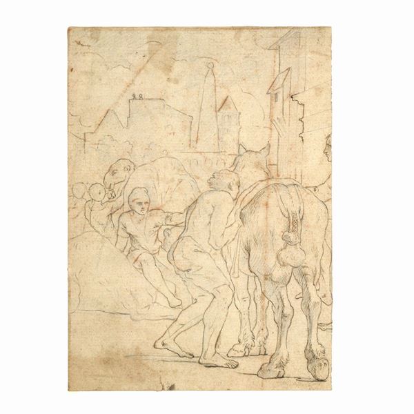 Luca Penni : Bozzetto con cavallo di tergo  - Auction Old Masters: Dipinti e Arredi Antichi dal XVI al XIX secolo (Sessione II) - II - Gliubich Casa d'Aste