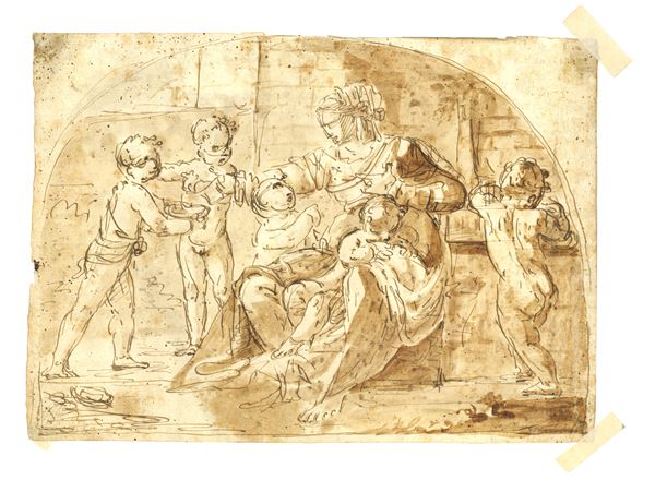 Gabriel-Fran&#231;ois Doyen - Lotto di due chine brune acquerellate