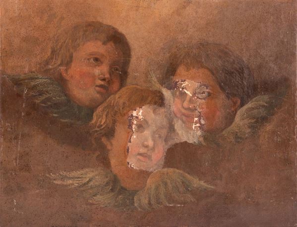 Scuola Romana XVIII secolo - Three heads of cherubims
