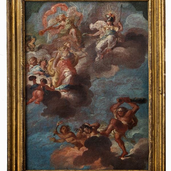 Pittore veneto del XVIII secolo - Atena accorre in aiuto di Ercole