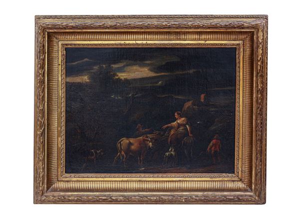 Nicolaes  Berchem : Paesaggio con pastorella e armenti  - olio su tela - Auction Asta di Antiquariato e Dipinti Antichi - I - Gliubich Casa d'Aste