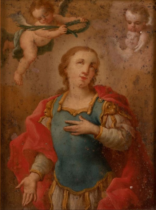 Scuola Romana XVIII secolo - San Giorgio con putti e cherubini