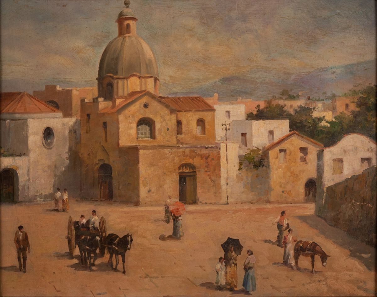 Scuola Napoletana XX Secolo - Coppia di Vedute di Città Dell'italia Meridionale